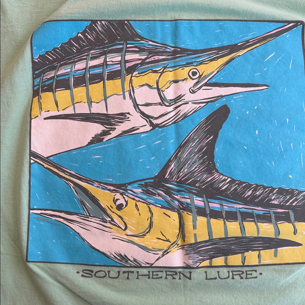 Southern Lure Marlin Graphic Tee Green Pocket Shirt Medium